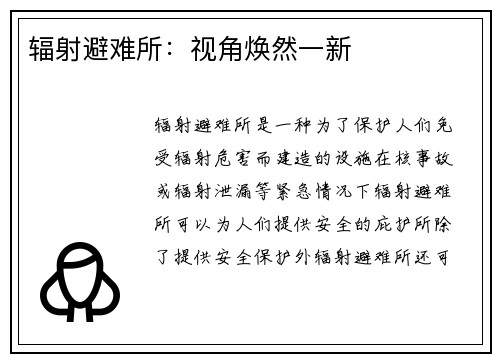 辐射避难所：视角焕然一新